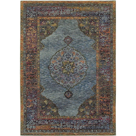 5' 3" X  7' 3" Traditional Blue/ Multi Rectangle Rug