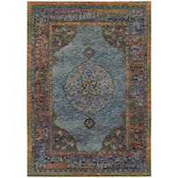 6' 7" X  9' 6" Traditional Blue/ Multi Rectangle Rug