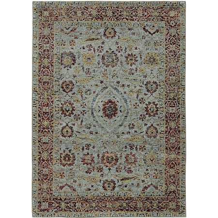6' 7" X  9' 6" Casual Blue/ Red Rectangle Rug
