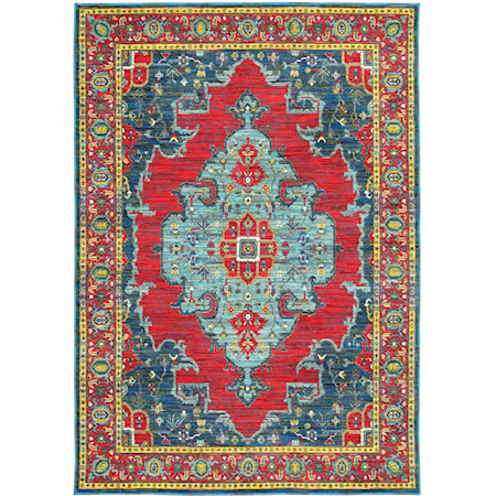 3'10" X  5' 5" Traditional Blue/ Red Rectang