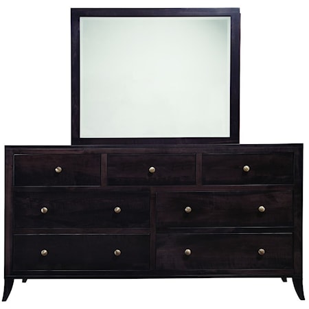 Contemporary Seven Drawer Dresser and Mirror Set