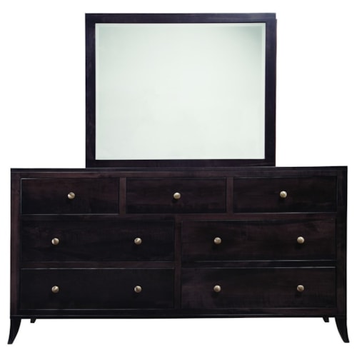 Contemporary Seven Drawer Dresser and Mirror Set