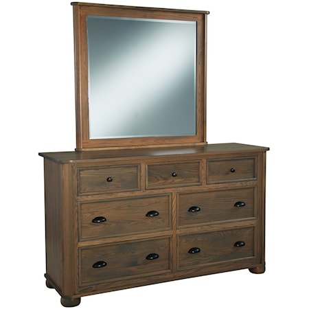 Casual Dresser and Mirror Set with Seven Drawers