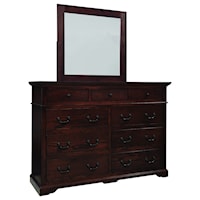 Traditional Nine Drawer Dresser and Mirror Set