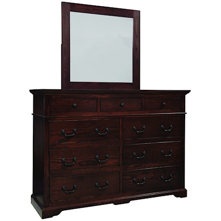Traditional Nine Drawer Dresser and Mirror Set