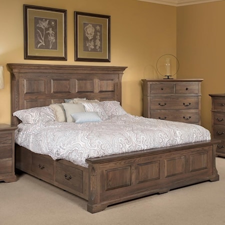 Traditional Queen Size Panel Bed with Storage on Both Sides 