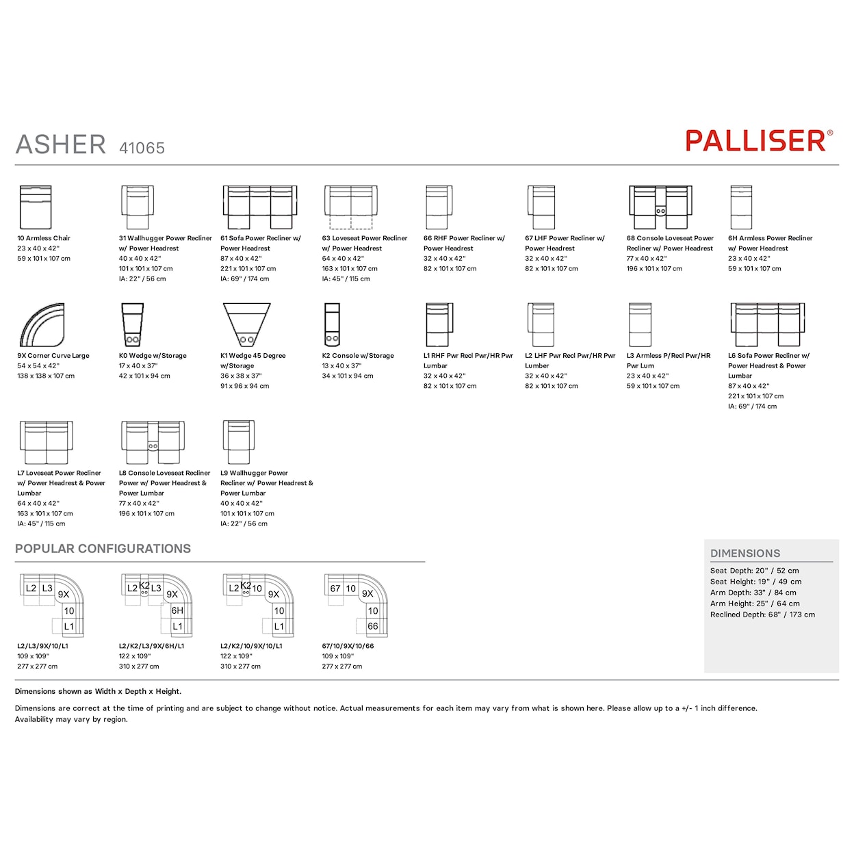 Palliser Asher 5 Piece Leather Reclining Sectional