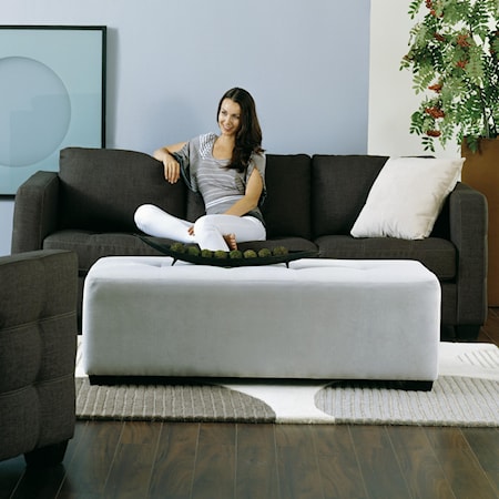 Contemporary Sofa with Decorative Track Arms and Cushion Tufting