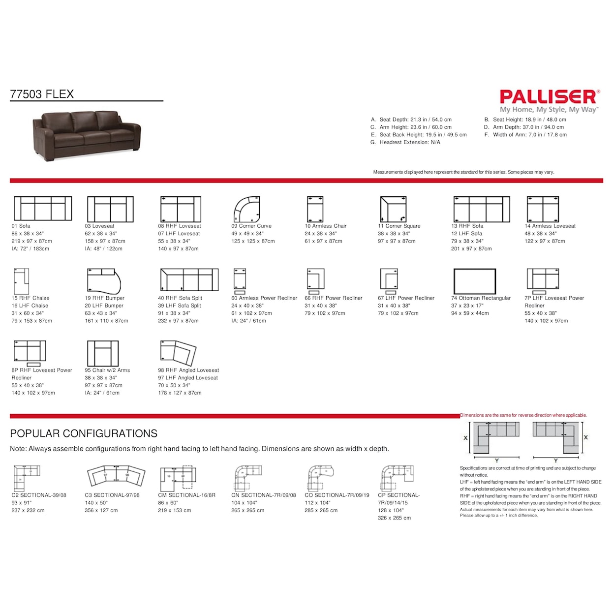 Palliser Flex 4-Seat Reclining Sectional Sofa w/RAF Bumper