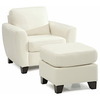 Contemporary Stationary Chair and Ottoman with Wood Legs
