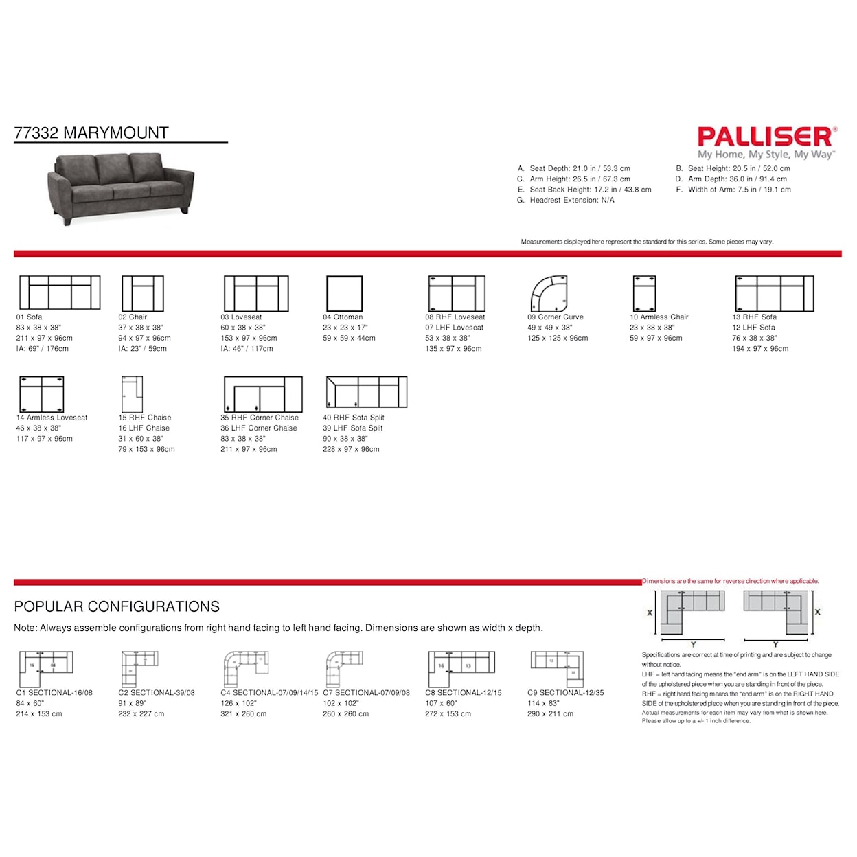 Palliser Marymount 5-Seat Sectional Sofa with RAF Corner Piece