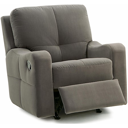 Contemporary Swivel Rocker Recliner with Sloped Track Arms 