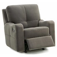 Contemporary Swivel Rocker Recliner with Sloped Track Arms 