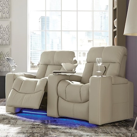2-Seat Power Reclining Home Theater Seating with Power Headrests, USB Ports, and Color-Changing LED Lighting