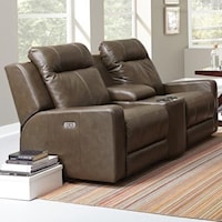 Contemporary Power Reclining Console Loveseat with Cup Holders