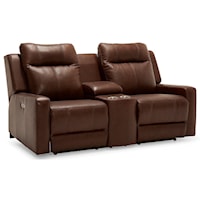 Contemporary Power Reclining Console Loveseat with Cup Holders