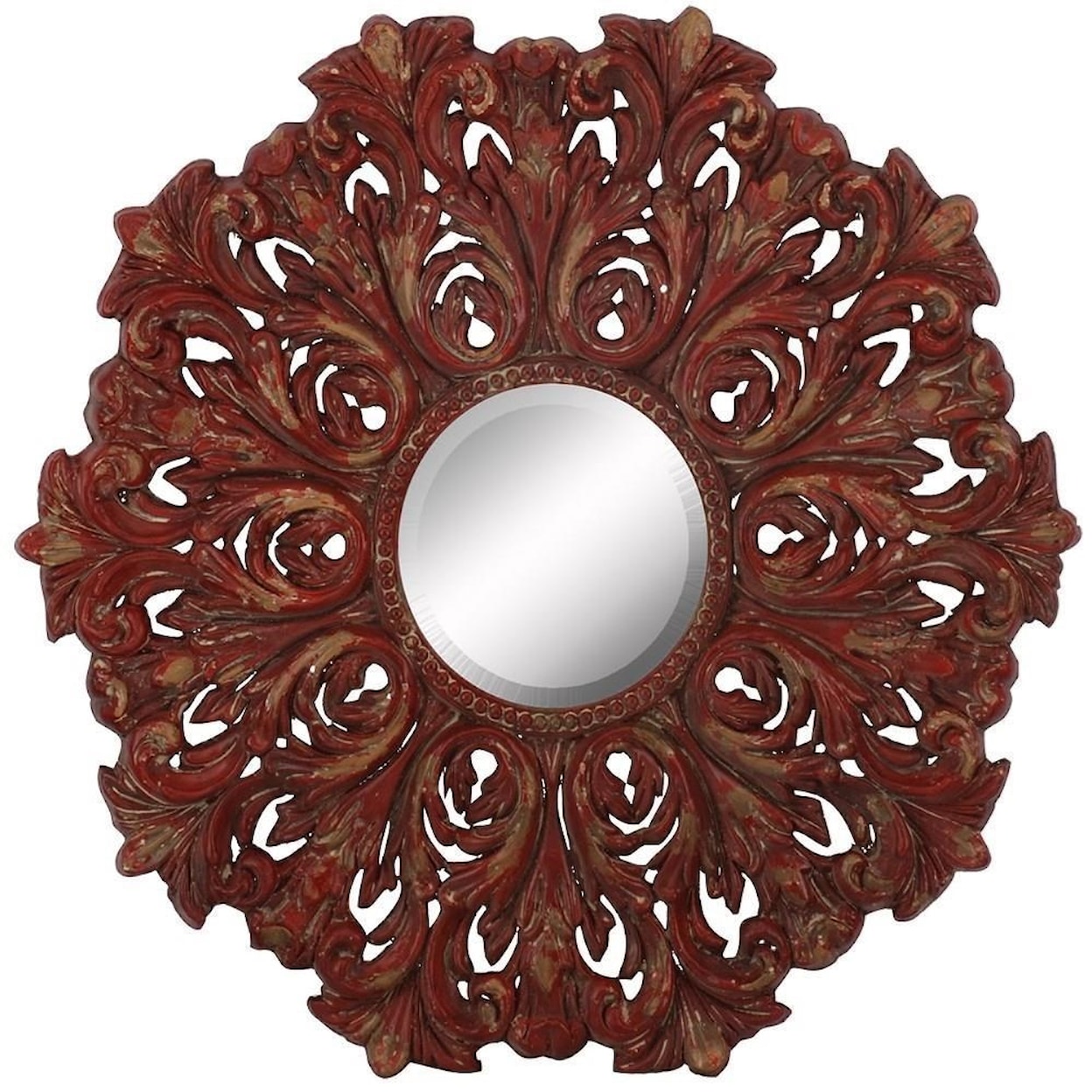 Paragon Mirrors Distressed Red Scroll Mirror