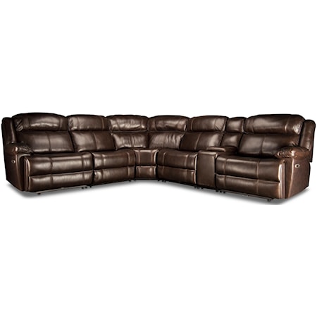 Leather Match Power Sectional Sofa with Power Headrest and console