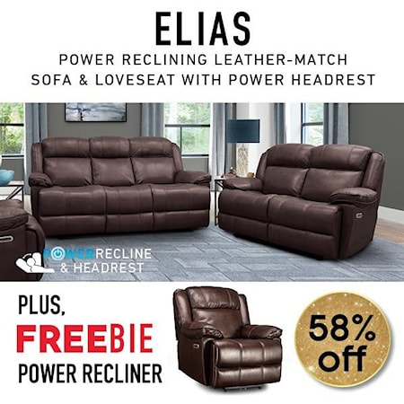 Elias Leather Sofa and Loveseat w/Freebie!