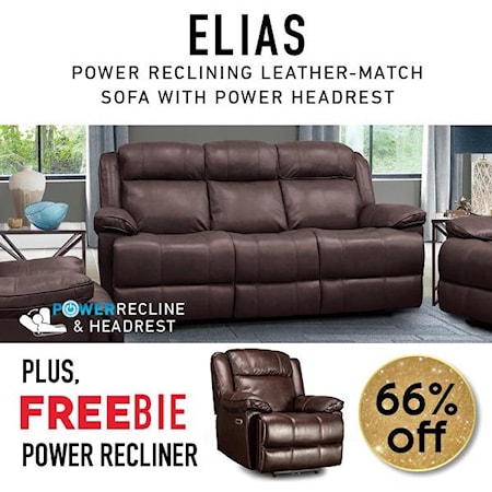 Elias Leather Reclining Sofa with FREEBIE!