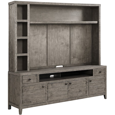 Rustic 84 in. TV Console with Hutch and Back Panel and Soundbar Opening