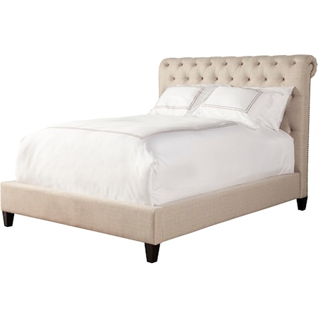 Queen Upholstered Bed with Button Tufting and Nailhead Trim