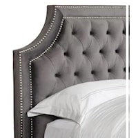 Queen Upholstered Headboard Only with Nail Head Trim and Tufting