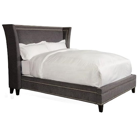 Transitional King Upholstered Wing Bed with Nailhead Trim