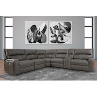 6 Piece Modular Power Reclining Sectional with Power Headrests, Zero Gravity, and Entertainment Console