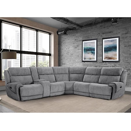 Casual Power Reclining Sectional with Adjustable Headrest and USB Ports
