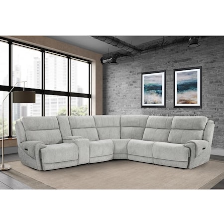 Casual Power Reclining Sectional with Adjustable Headrest and USB Ports