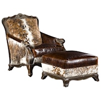 Traditional Accent Chair and Ottoman Set with Exposed Wood Carvings and Nail Head Trim