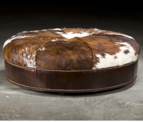 Traditional Styled, Round Ranch Ottoman with Nail Head Trim