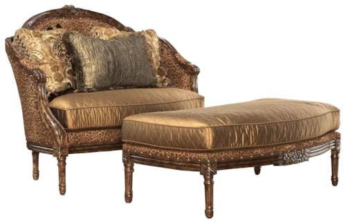Exposed Wood Chair and Ottoman in Traditional Furniture Style