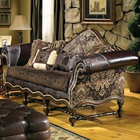 Traditional, Exposed Wood Sofa with Rolled Arms and High Camel Back