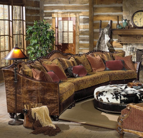 Traditional Styled Sectional Sofa with Camel Back and Nail Head Trim