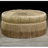 Round, Traditional Ottoman with Tassel Shag Skirt