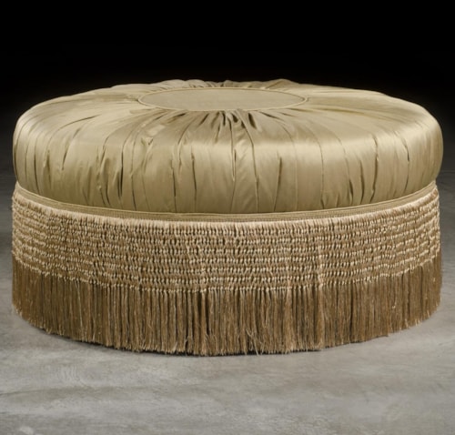 Round, Traditional Ottoman with Tassel Shag Skirt