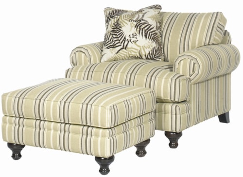 Rolled Arm Chair and Ottoman Set