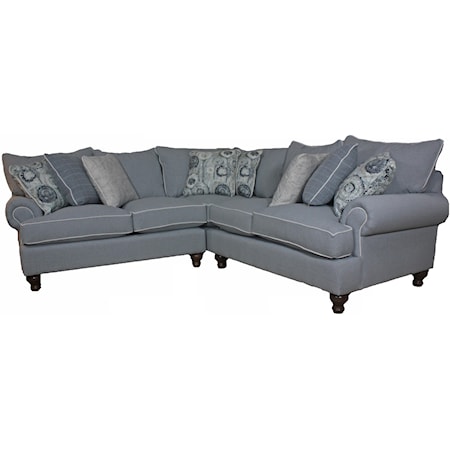 2-Piece Sectional Sofa with Rolled Arms and Turned Feet