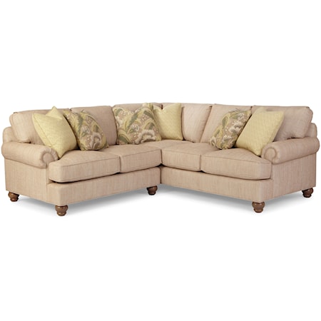 Customizable Two Piece Sectional Sofa with Rolled Panel Arms and Turned Feet w/ LAF Loveseat