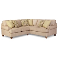Customizable Two Piece Sectional Sofa with Rolled Panel Arms and Turned Feet w/ LAF Loveseat