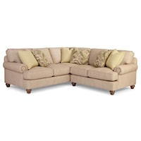 Customizable Two Piece Sectional Sofa with Rolled Panel Arms and Turned Feet w/ RAF Loveseat