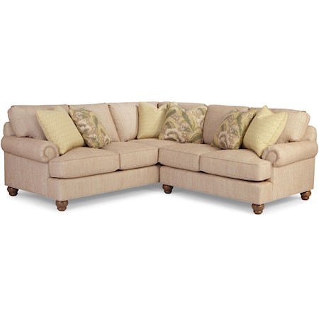 Customizable Two Piece Sectional Sofa with Rolled Panel Arms and Turned Feet w/ RAF Loveseat