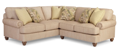 Customizable Two Piece Sectional Sofa with Rolled Panel Arms and Turned Feet w/ RAF Loveseat