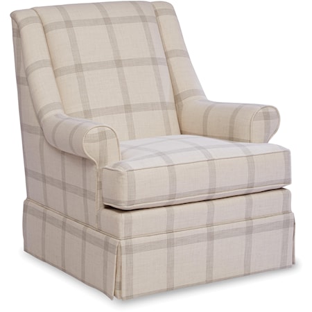 Traditional Skirted Swivel Chair with Modified Wing Back and Rolled Arms