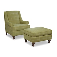 Traditional Chair and Ottoman with Modified Wing Back and Turned Legs