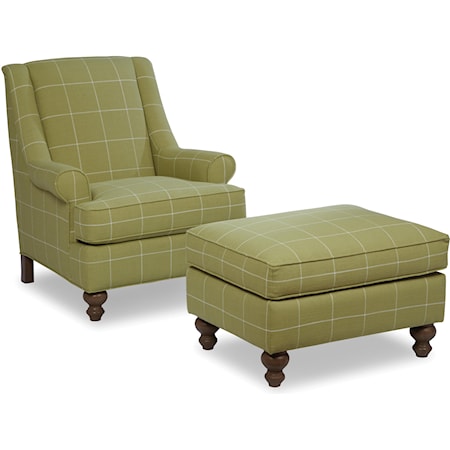 Traditional Chair and Ottoman with Modified Wing Back and Turned Legs