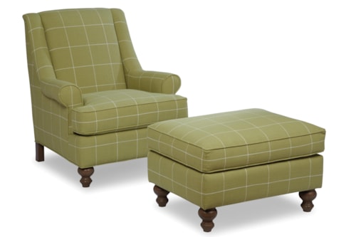 Traditional Chair and Ottoman with Modified Wing Back and Turned Legs