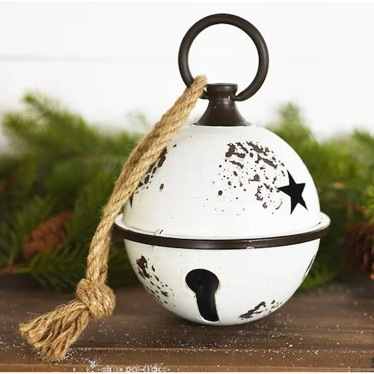 PD Home & Garden Seasonal Decor 6" Old White Bell TIn